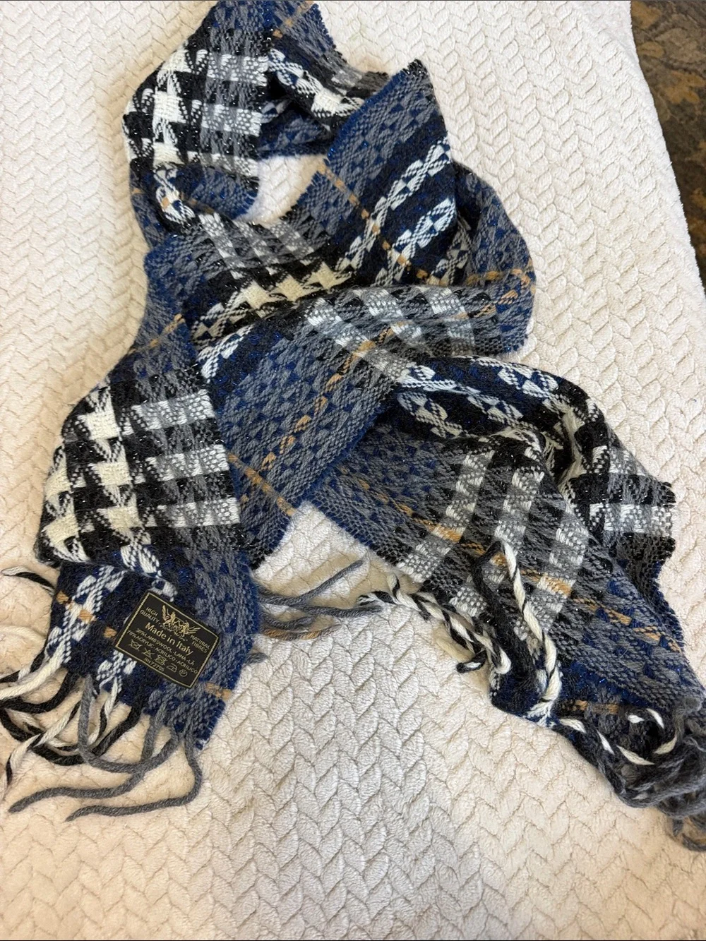 Made in Italy Blue Plaid Wool Blend Scarf by (Unknown)